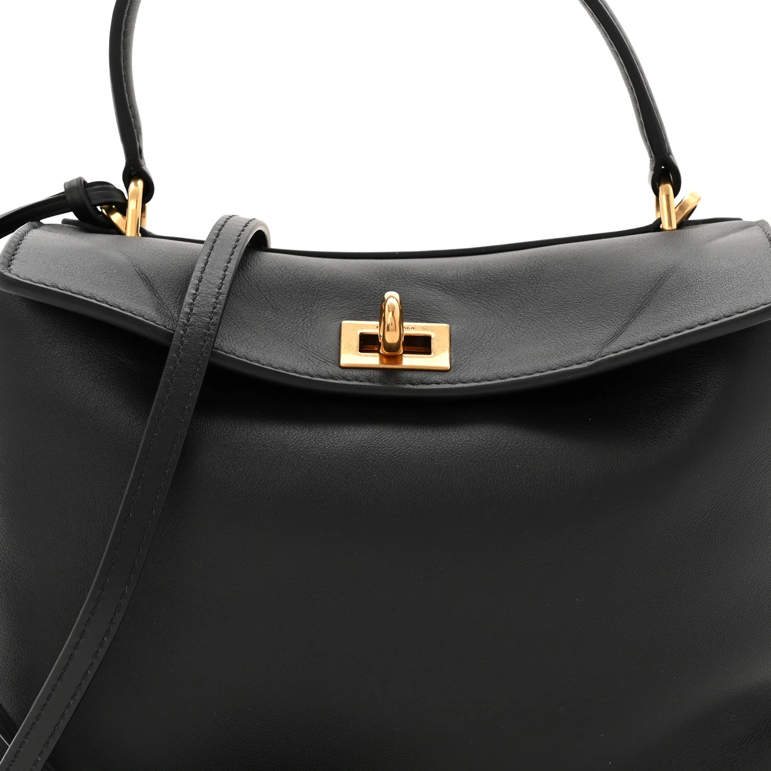 Natural Smooth Calfskin Mini Rodeo Top Handle Handbag Black
