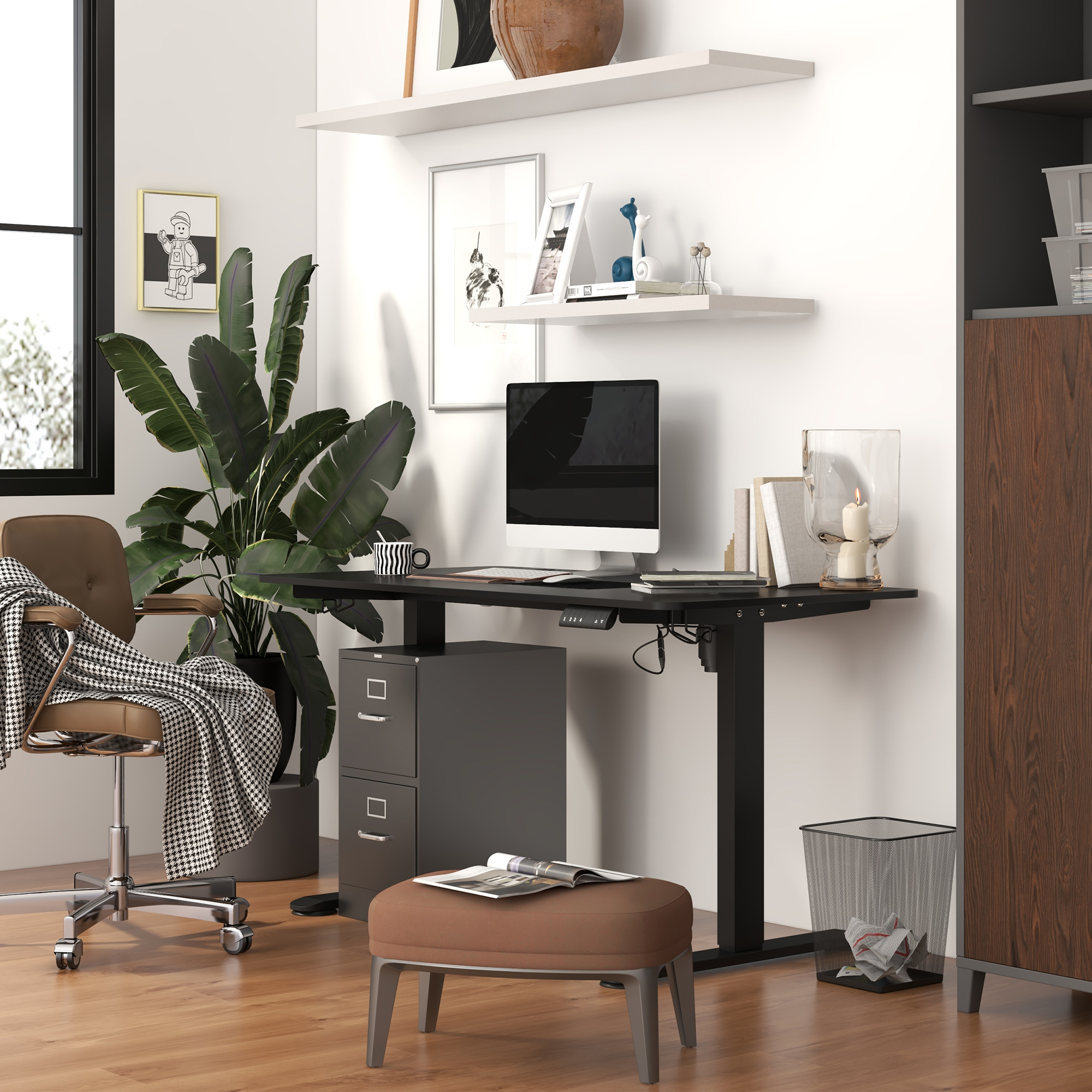 Vinsetto Verstelbaar Zit-Stabureau Computertafel, 140 cm x 70 cm x 116 cm, Zwart