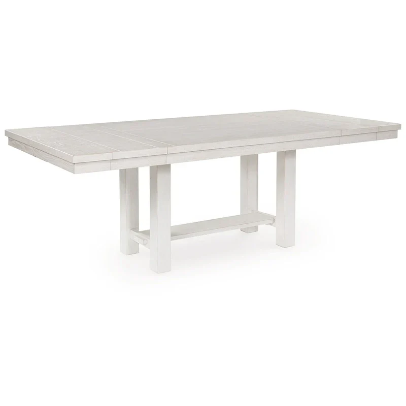 Fleur White Wood Dining Table with 2 Extendable Leaves, Adjustable from 62 to 86 Inches