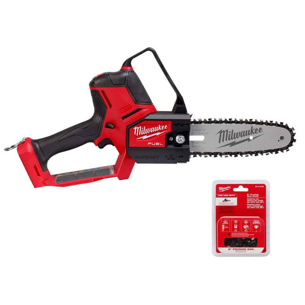 Milwaukee M18 Fuel 8 in. 18V Lithium-Ion Brushless Electric Battery Chainsaw Hatchet Pruning Saw with Extra 8 in. Saw Chain