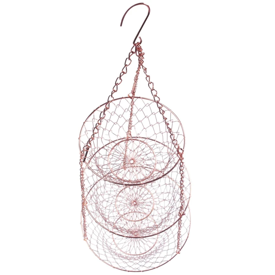 3 Tier Fruit Basket, Vegetable Basket Chain Hanging Space Saving Fruits, Plants Storage Basket(Copper)