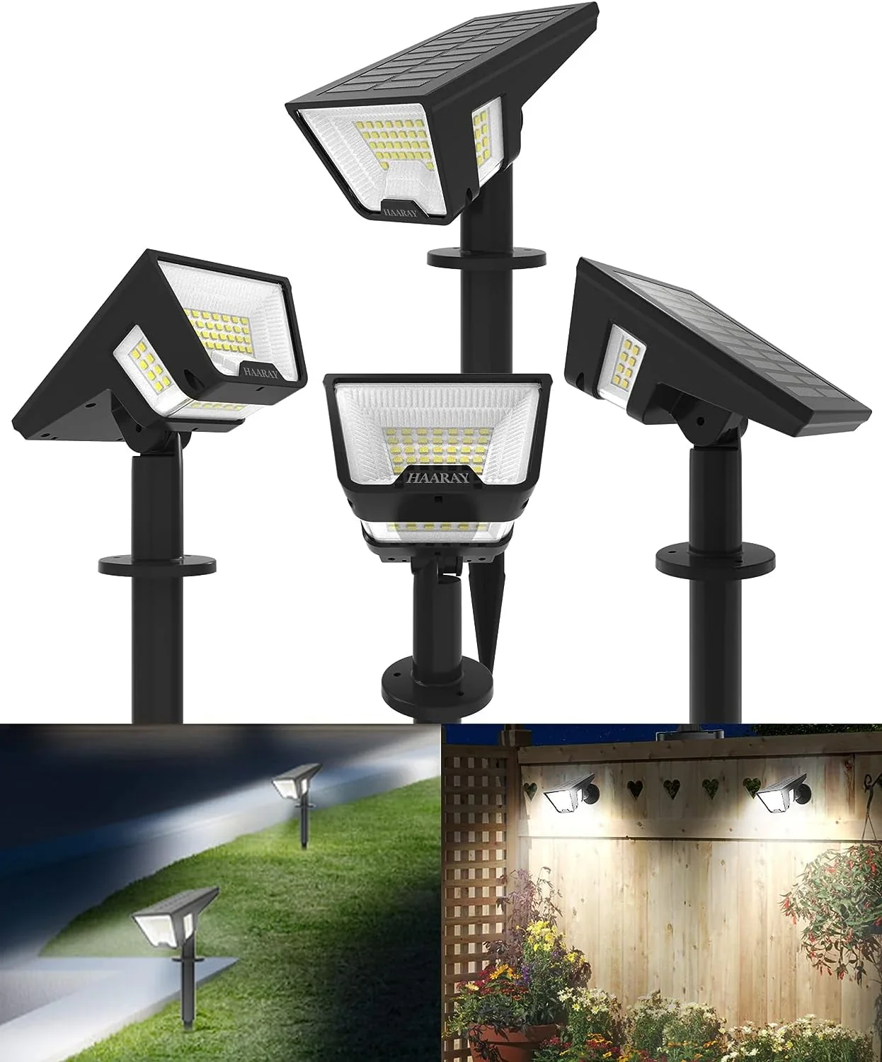 SZRSTH Solar Lights Outdoor - 4Pack 58LED Solar Spot Lights 4 Sided Lighting Wall Lights for Yard Porch Garden Decor
