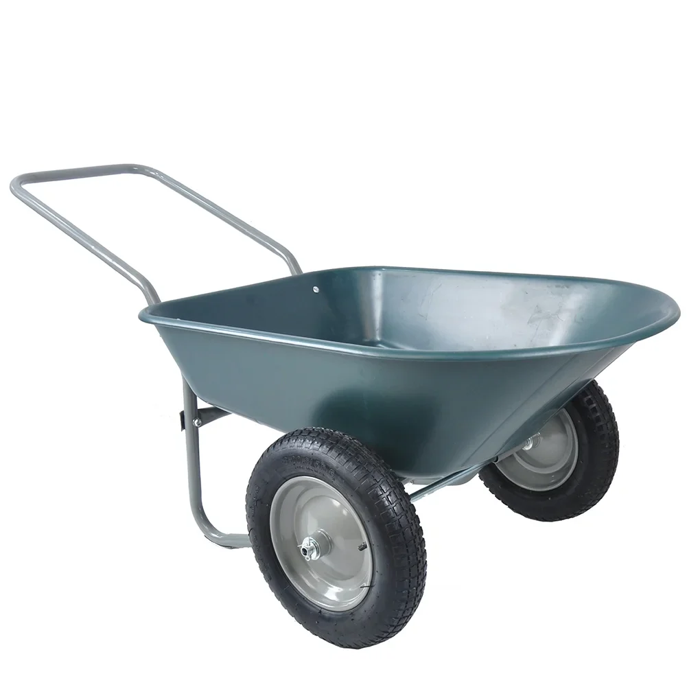 2-Wheeled Garden Wheelbarrow, Garden Two Wheeled Trolley With 2 Large 15 Inflatable Wheels, 300 Lbs Load Capacity Heavy Duty Garden Cart, for Lawn, Gardening, Grass (57.87 x 28.35 x 26  )
