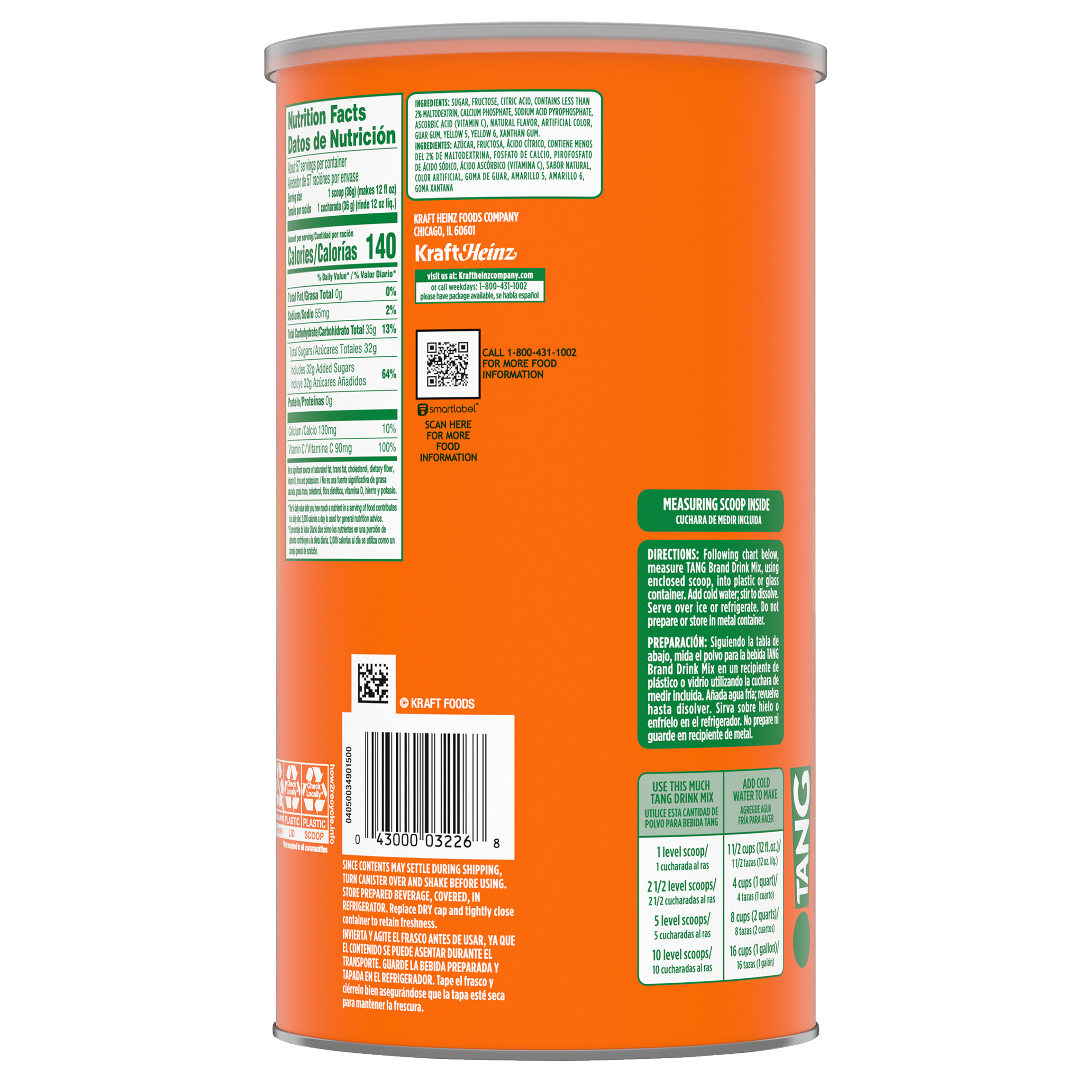 Tang, Drink Mix, Orange, 72 oz