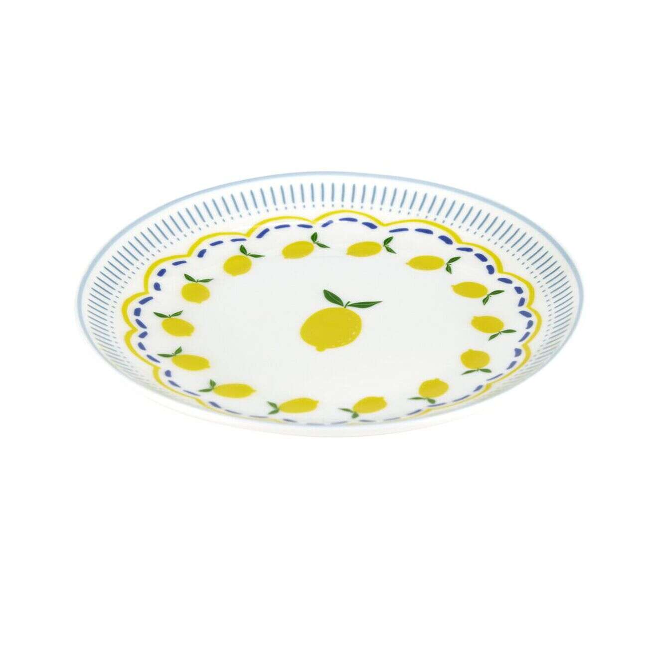 Assiette plate ronde x4 porcelaine motif agrume Ø15cm (2 modèles)