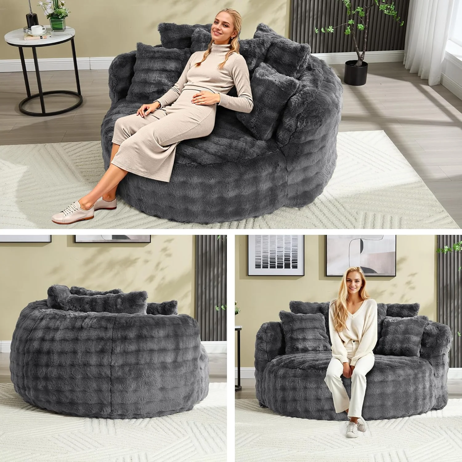 58'' Oversized Chaise Lounge Chair Indoor,Thickened Backrest Sleeper Sofa Couch with Soft Pillows for Living Room, Gray(Grey/55.1"D Accent Chair) - Image 10