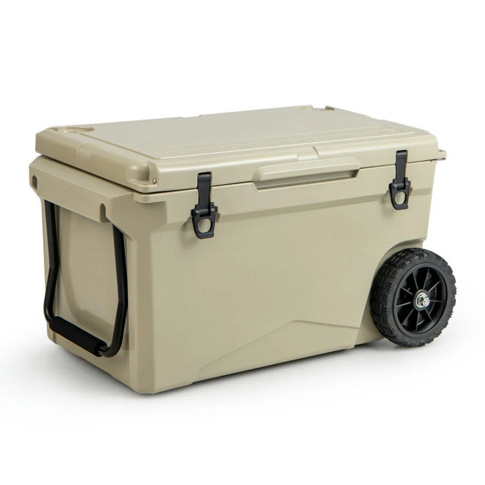 Refrigerator Freezer, Fridge,75 Quart Portable Cooler Rotomolded Ice Chest with Handles and Wheels-Tan - Image 3