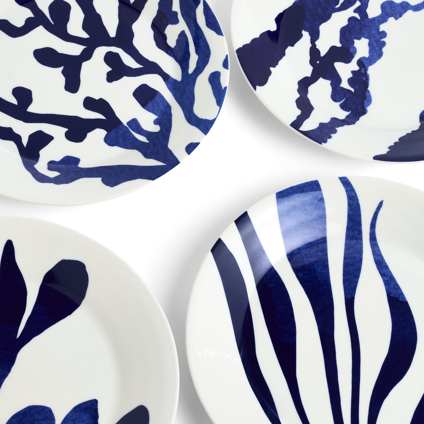 Pacific Coral Dinner Plates Mixed Patterns Blue, Set of 4