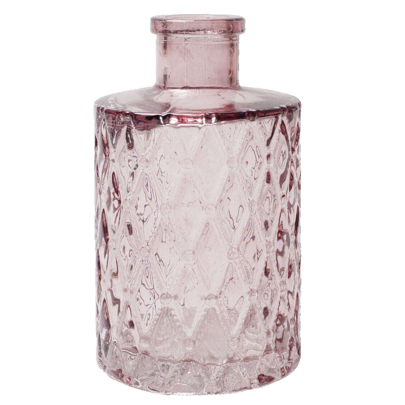 Vase verre coloré bouteille décor relief Ø6xH10,5cm (3 modèles)