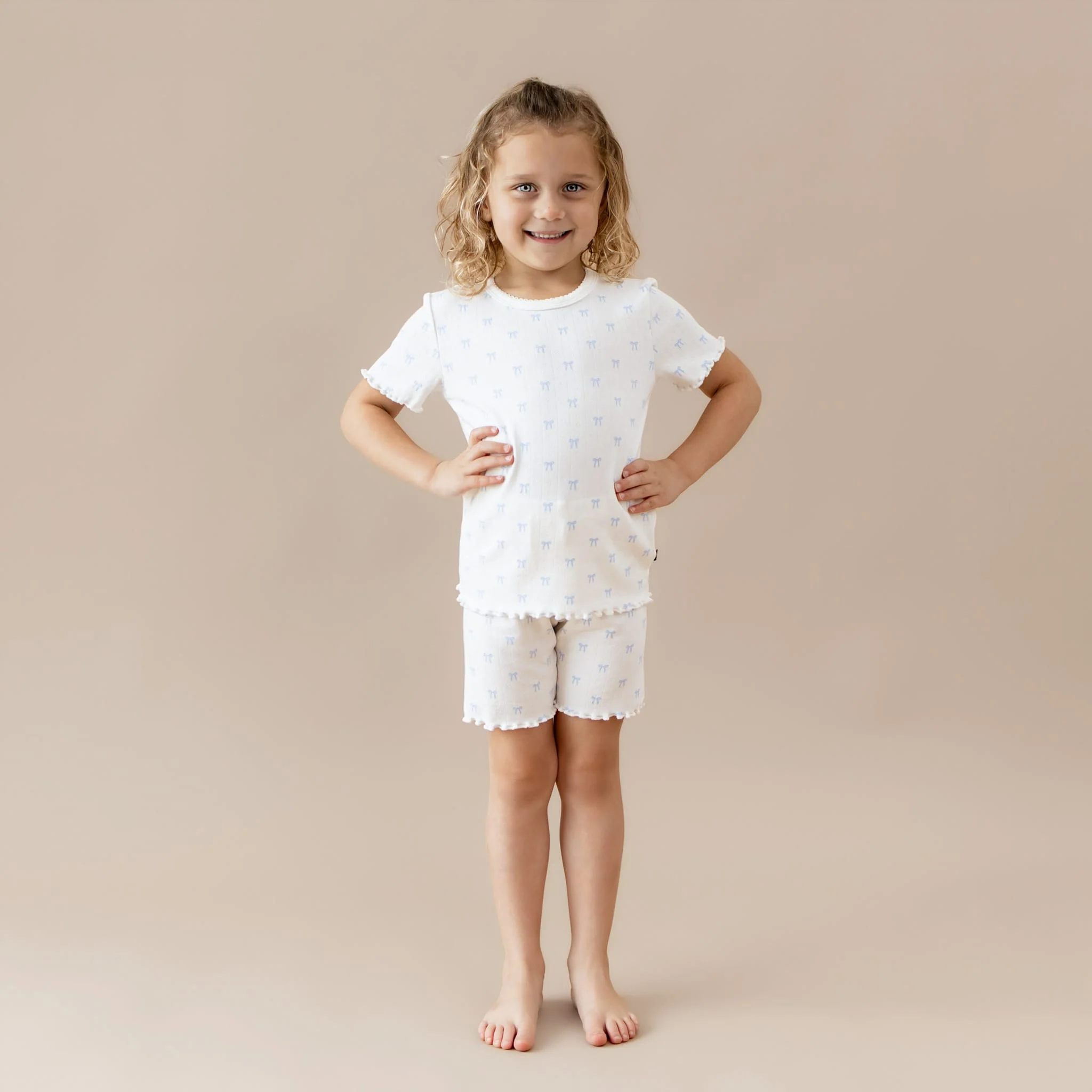 Pointelle Short Sleeve Set in Sweet Blue Bow