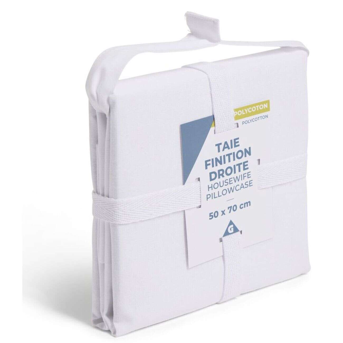 Taie d'oreiller 50x70cm polycoton finition droite blanc