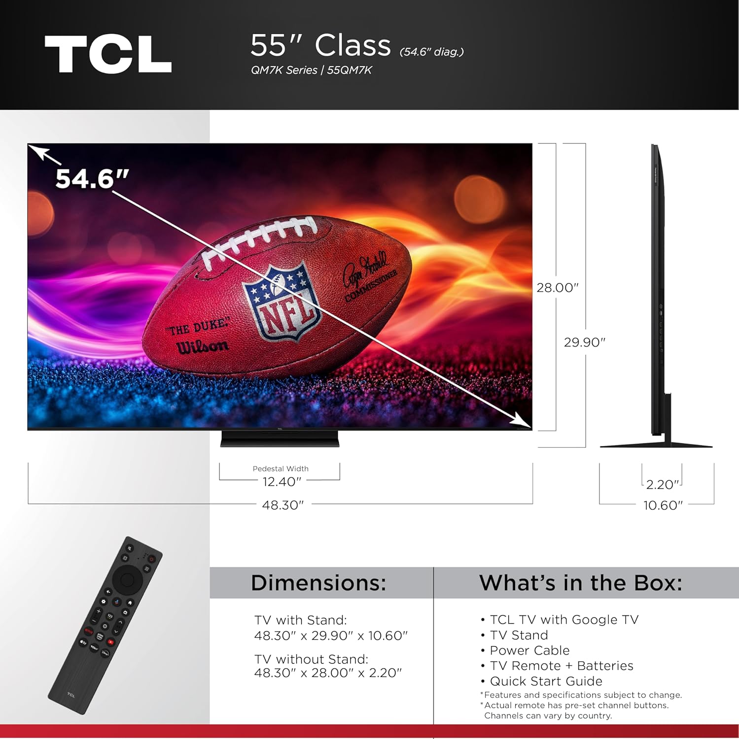 TCL 55 Inch Class QM7K Series | Mini LED QLED 4K HDR | 55QM7K  2025 Model | 120HZ-144HZ Anti Reflective Screen Smart Google TV Dolby Atmos Onkyo Audio | Voice Remote Alexa Gaming Streaming Television