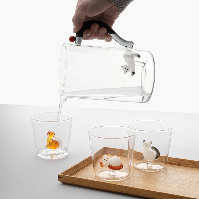 Tabby Cat vannglass 35 cl katt grå hale