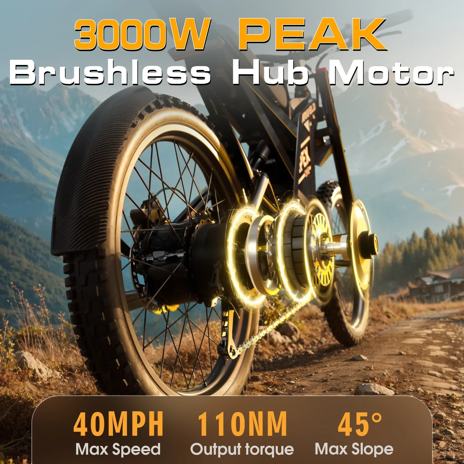 Arkveld Electric Bike for Adults, Peak-3000W, Max 40MPH and 80Miles Electric Motorcycle,25 Fat Tire Dirt Bike, APEX1 7-Speed E-Bike，White