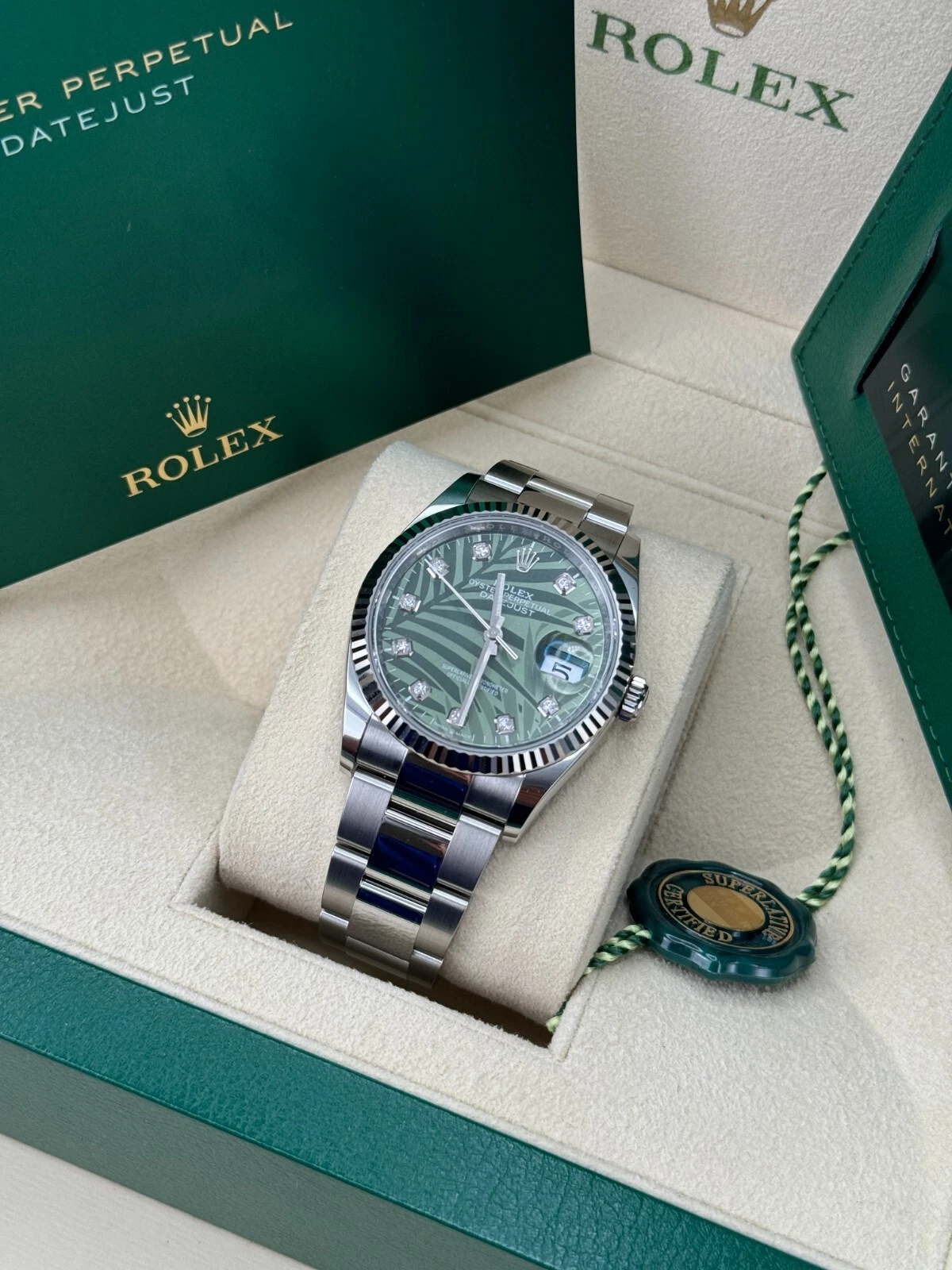 [Super Clone]RLX  Datejust 36mm 126234-0056 DISCONTINUED Green Palm Diamond Motif Dial Oyster