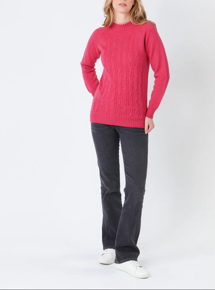 Pull femme en laine mérinos rose géranium