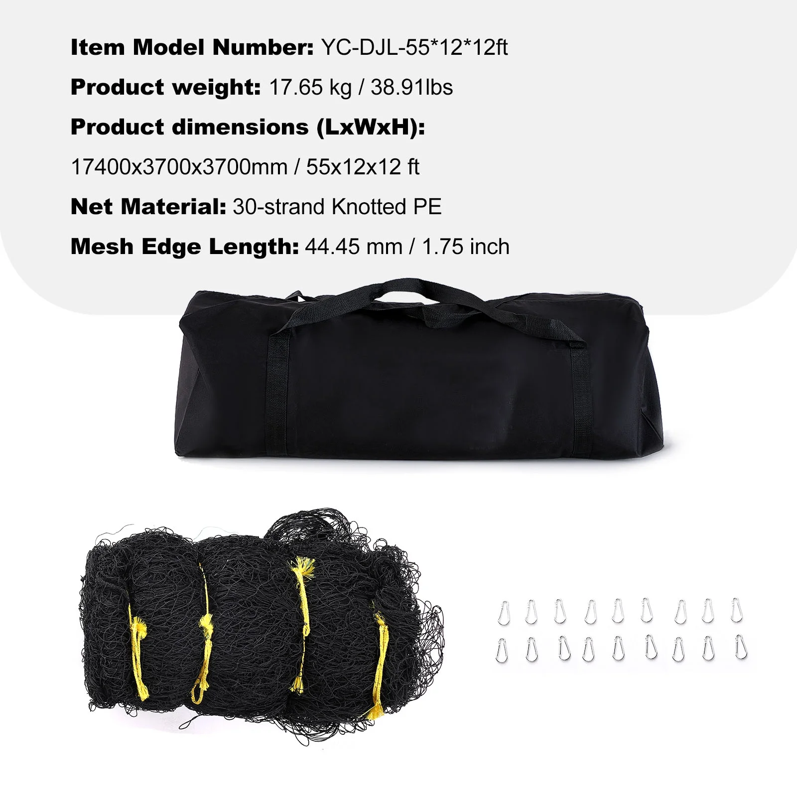 Portable Softball Baseball Batting Cage with Storage Bag, Black, 55 x 12 x12ft - Image 7