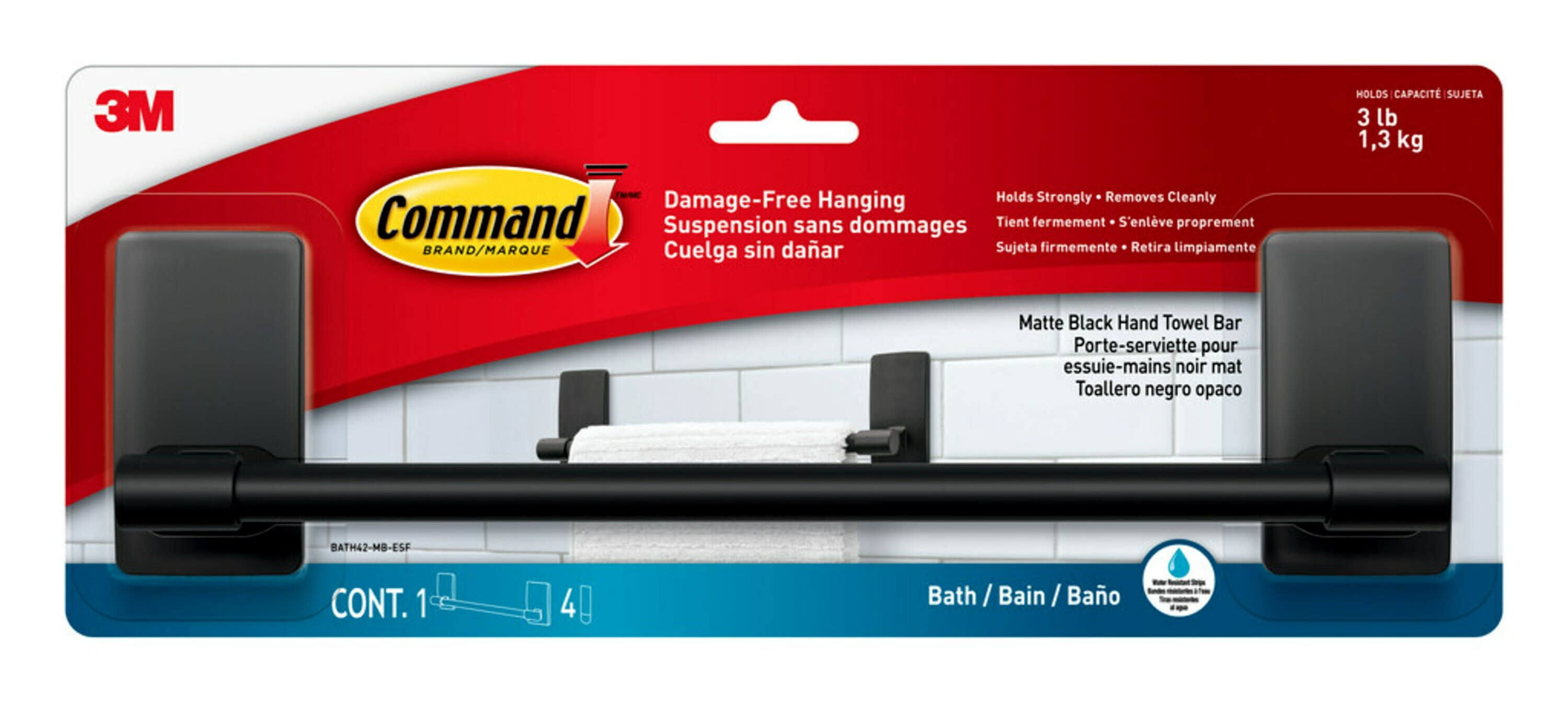 Command Bath Towel Bar Matte Black, Bathroom Organization