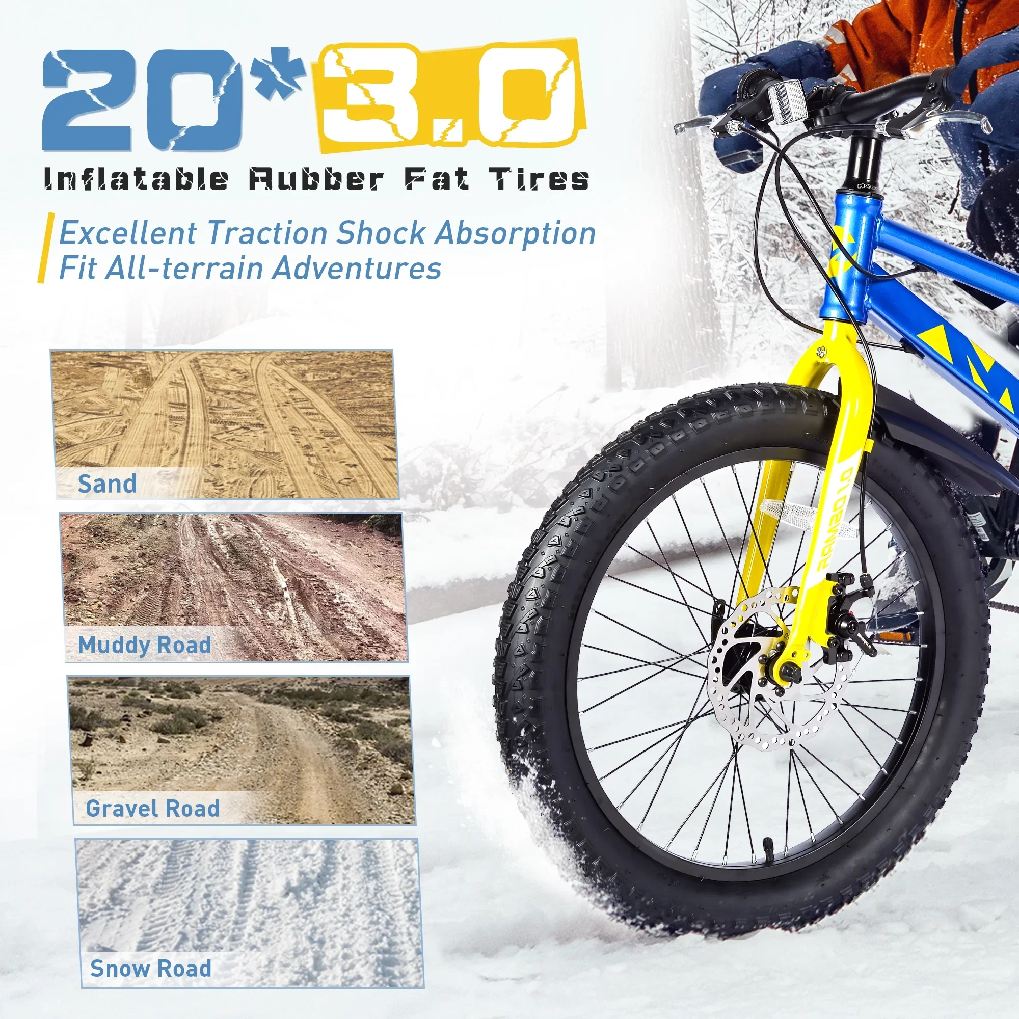 Ambifirner Newest Bike Fat Tire Mountain Bike with 20 Inch Wheels, 21 Speed with High Carbon Steel