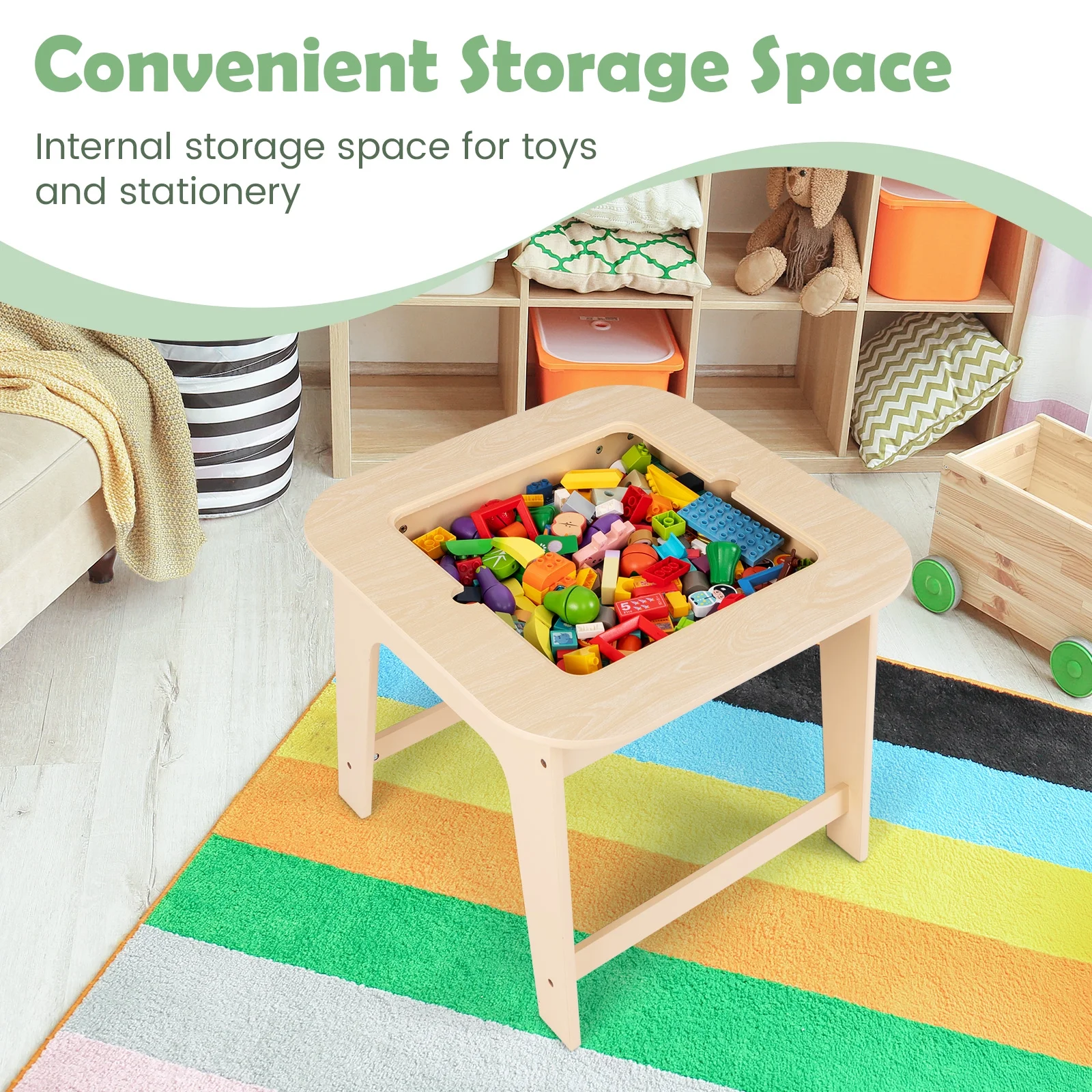 Kids Table and Chair Set, 3 in 1 Wooden Activity Table with Removable Tabletop, Blackboard and Whiteboard for Toddlers Arts Crafts Drawing Reading Playing, Playroom Nursery (Natural)(Natural) - Image 6