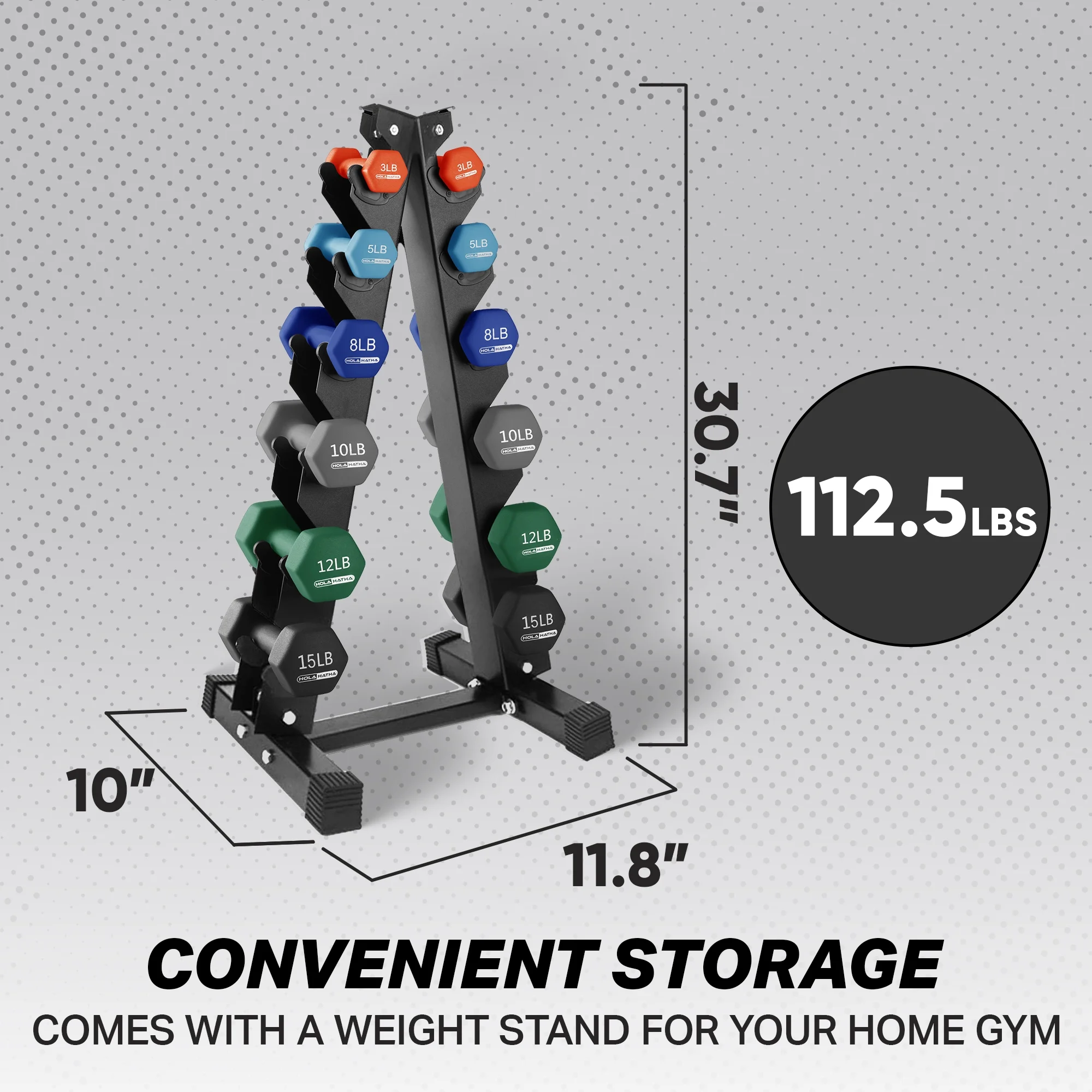 Holahatha Neoprene Dumbbell Weight Set with Rack (Black), 112.5 lb
