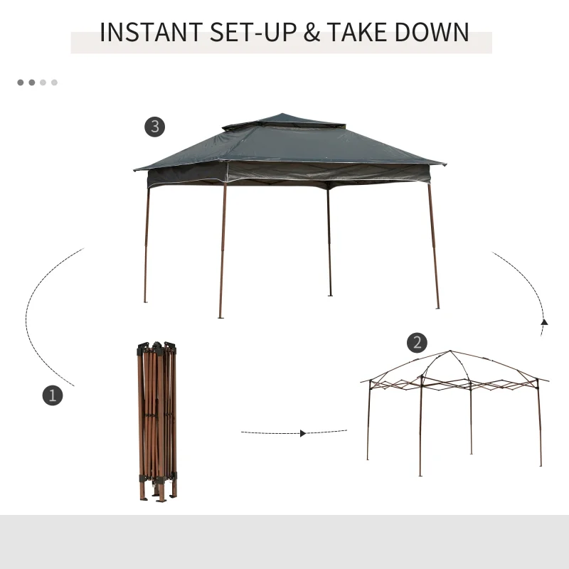 Outsunny 11' x 11' Pop Up Canopy, Outdoor Patio Gazebo Shelter with Removable Zipper Netting, Instant Event Tent w/ 114 Square Feet of Shade and Carry Bag for Backyard, Garden, Dark Gray On-Site