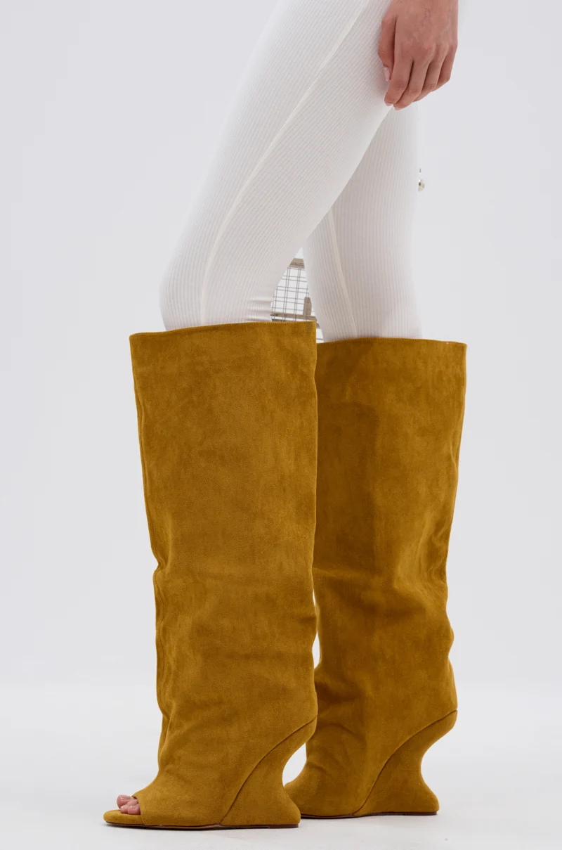 AZALEA WANG VINCENT MUSTARD SUEDE OPEN TOE BOOT - Akira Store