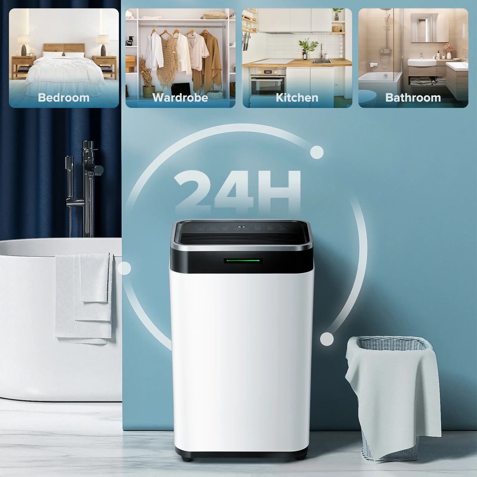15 Pint Dehumidifier, Max 3000 Sq.Ft Coverage Area, 3 Operation Modes, 24H Timer, Basement/Bathroom/Laundry Room(9 pt) - Image 2