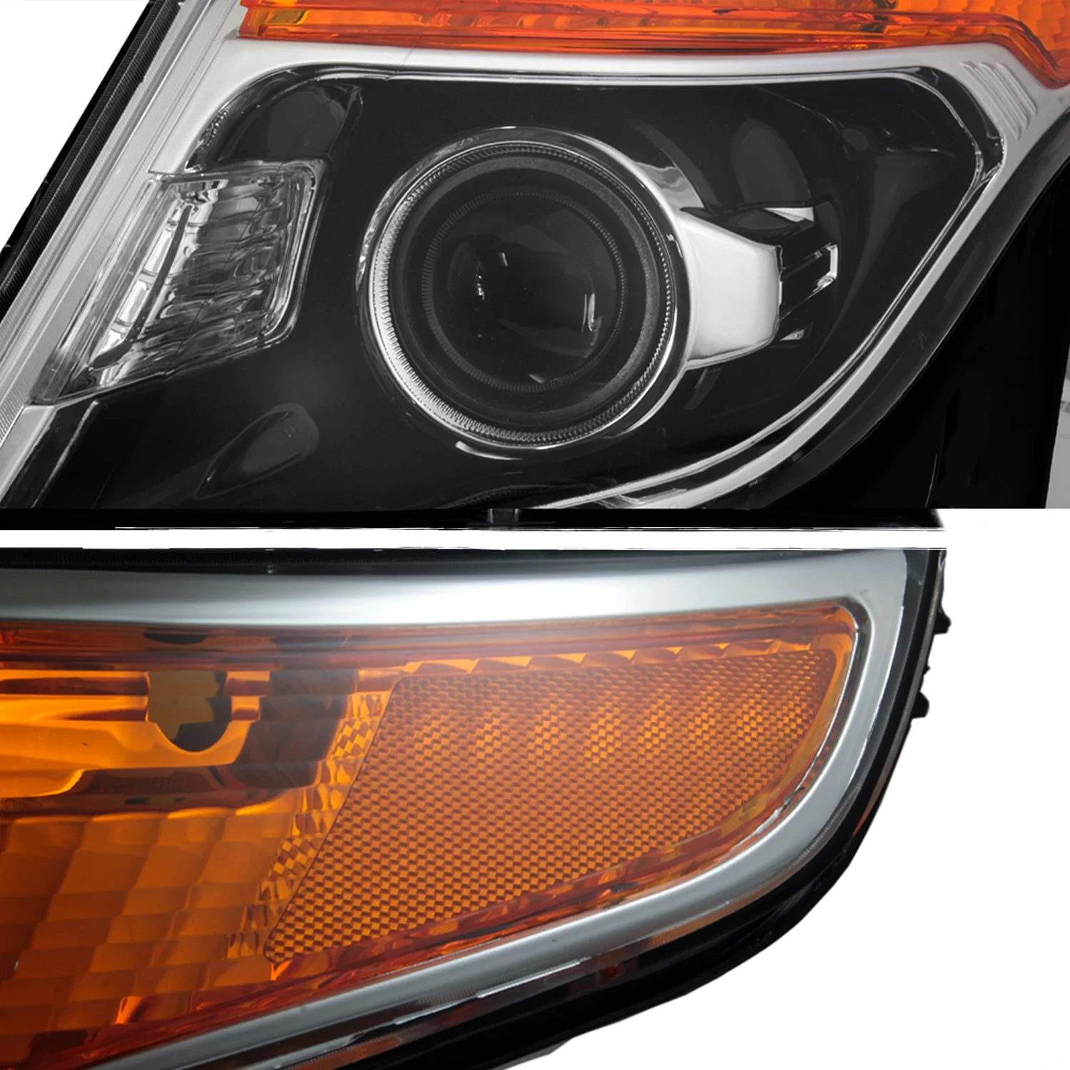 For 2011-15 Ford Explorer Driver + Passenger Projector Headlight Assembly Chrome Housing Clear Lens Full Set(5_HD-JH-FEXP11-OE-L_HD-JH-FEXP11-OE-R) - Image 5