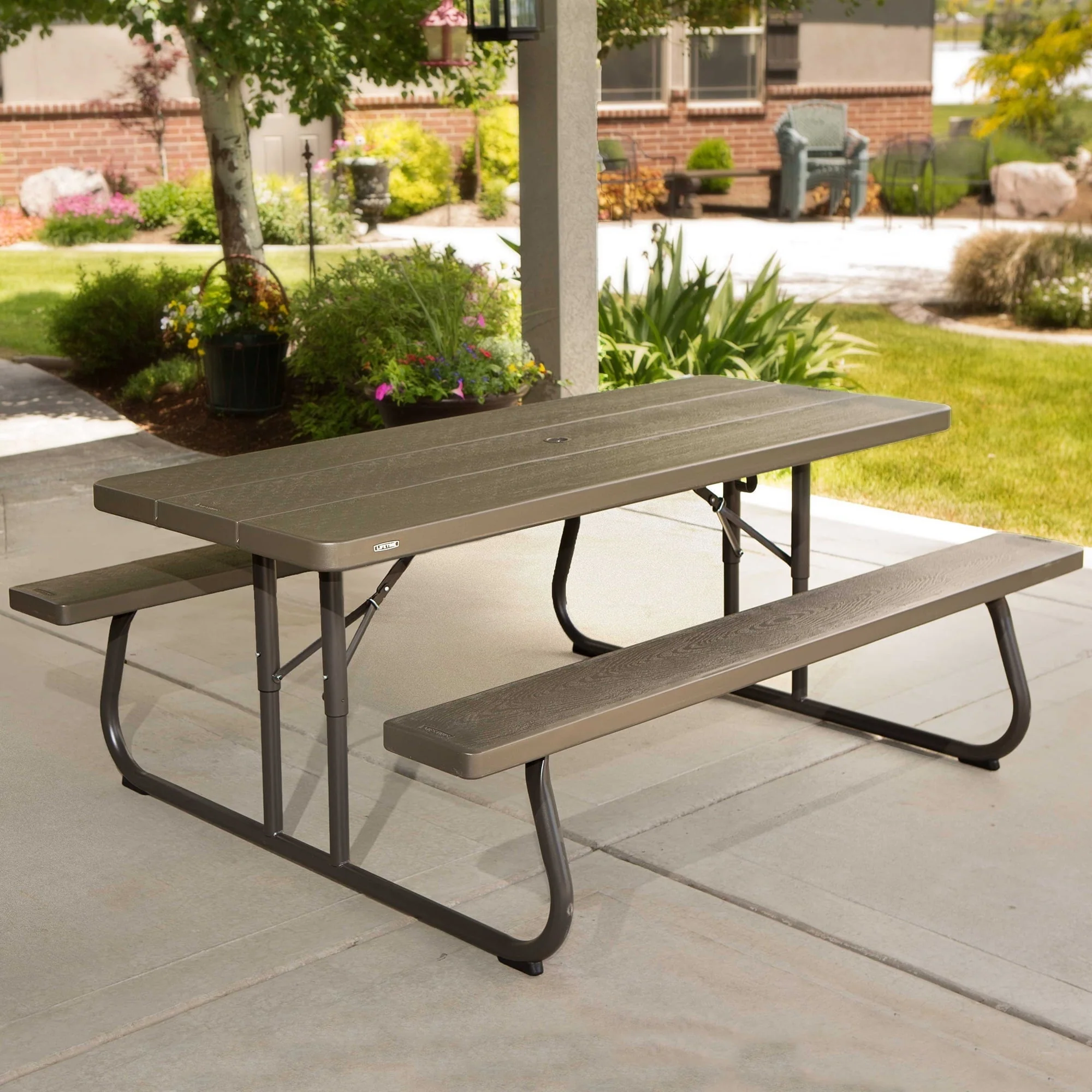 6 Foot Folding Picnic Table, Brown, 60105 Image 2