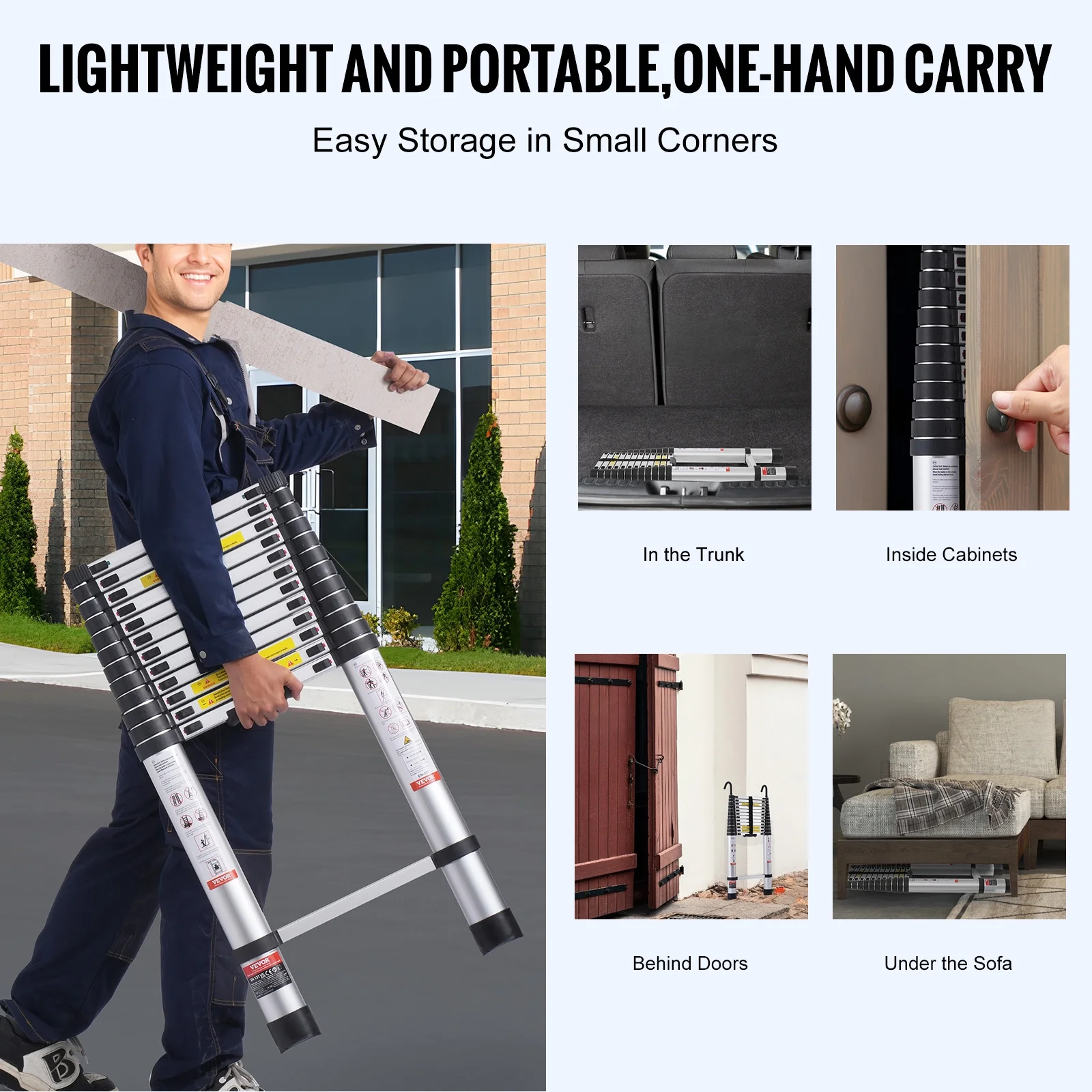 Telescoping Ladder, 16.4FT Aluminum Lightweight Extension Ladder, Multi-button Retraction Collapsible Ladder, 375 LBS Capacity with Non-slip Feet, Portable Compact Ladders for Home, RV, Loft - Image 5