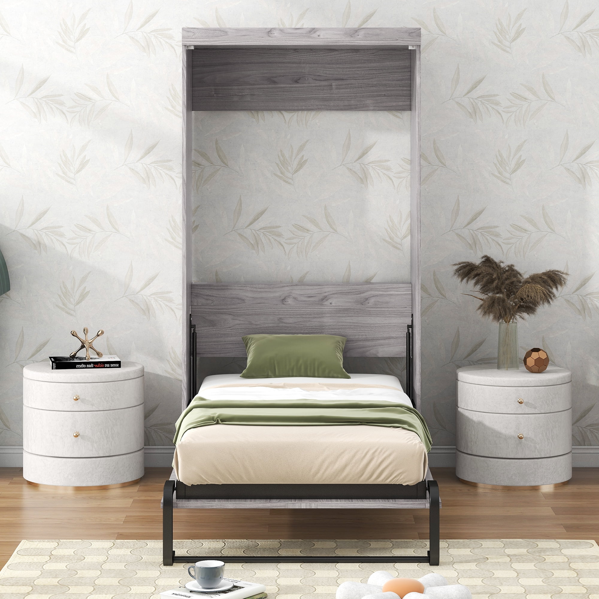 Pine Wood Twin Size Murphy Bed, Convertible Wall Bed into A Cabinet, Gray(Twin/Cabinet) - Image 3