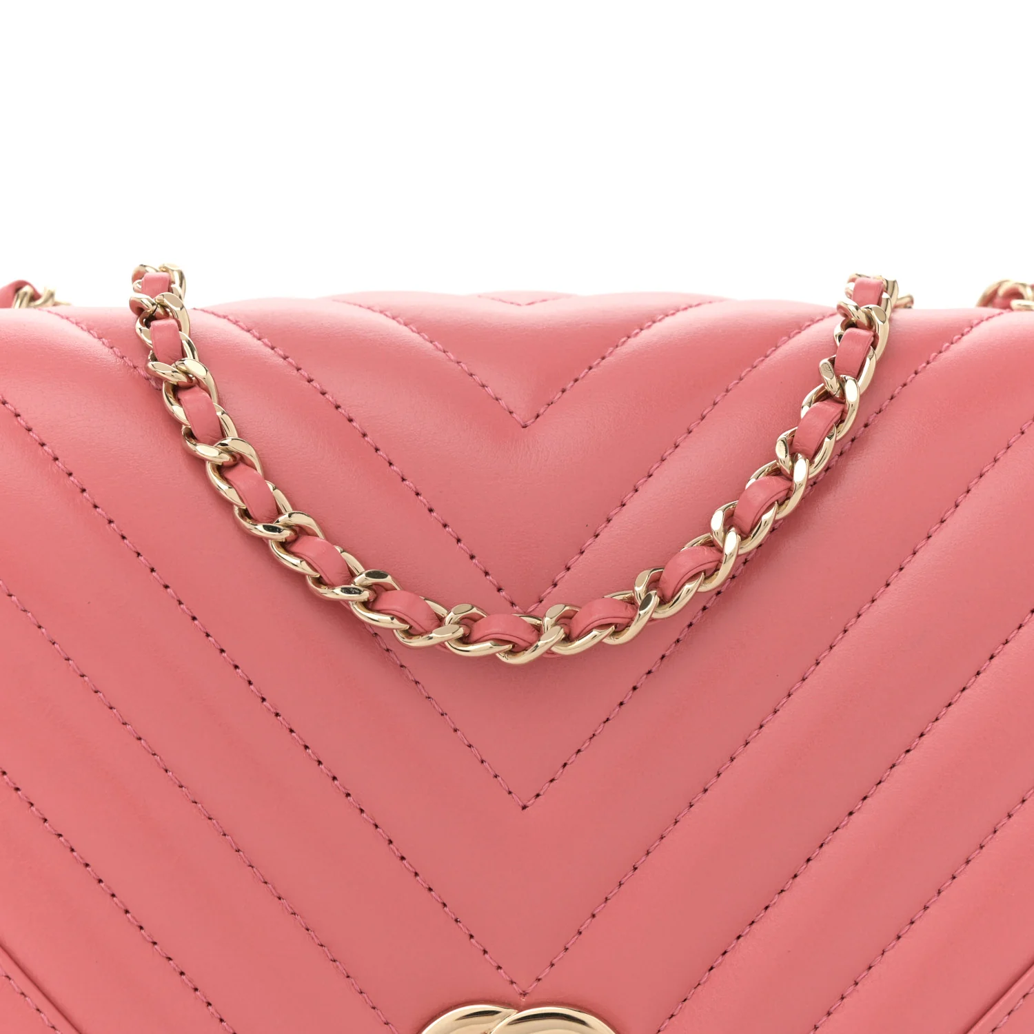 Calfskin Chevron Quilted Mini Statement Flap Pink
