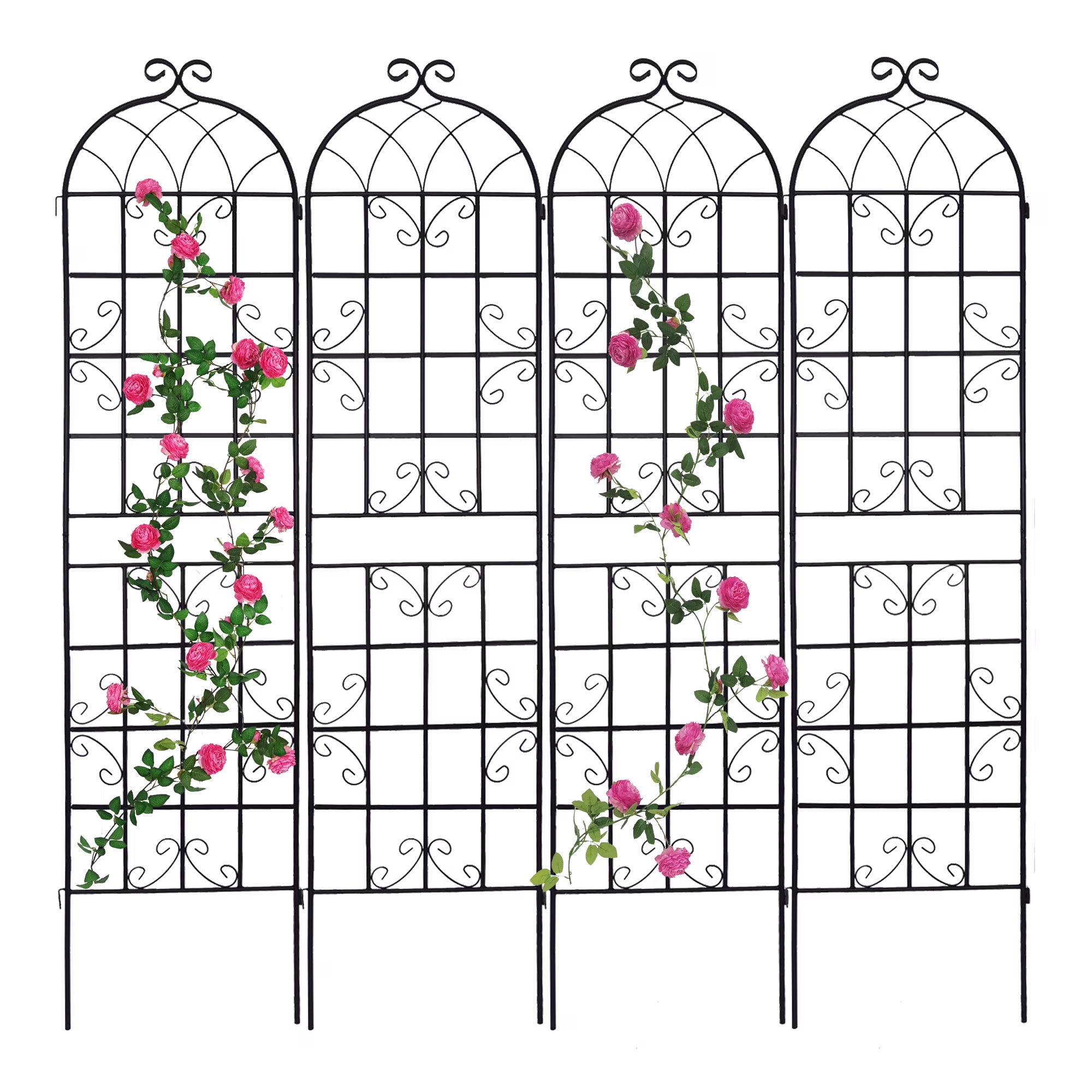 Miniyam 4 Pack Garden Trellis for Climbing Plants, 86.7 X 19.7 Rustproof Sturdy Black Iron Trellis for Potted Plants