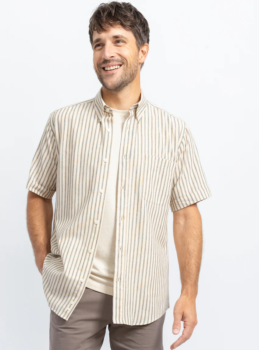 Chemise estivale homme coton rayé vert