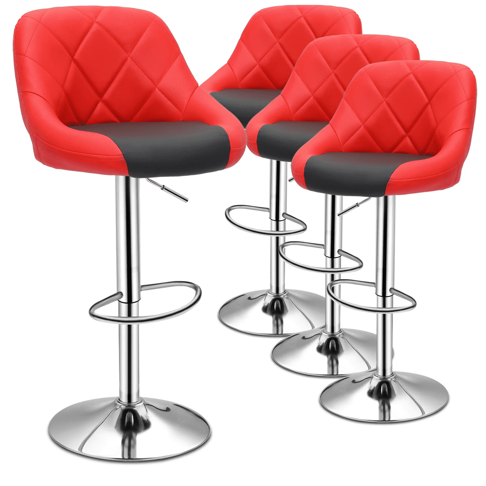Set of 4 Modern Swivel Bar Stools for Kitchen Counter Faux Leather Height Adjustable Barstools Chairs, Red/Black(Black) - Image 2