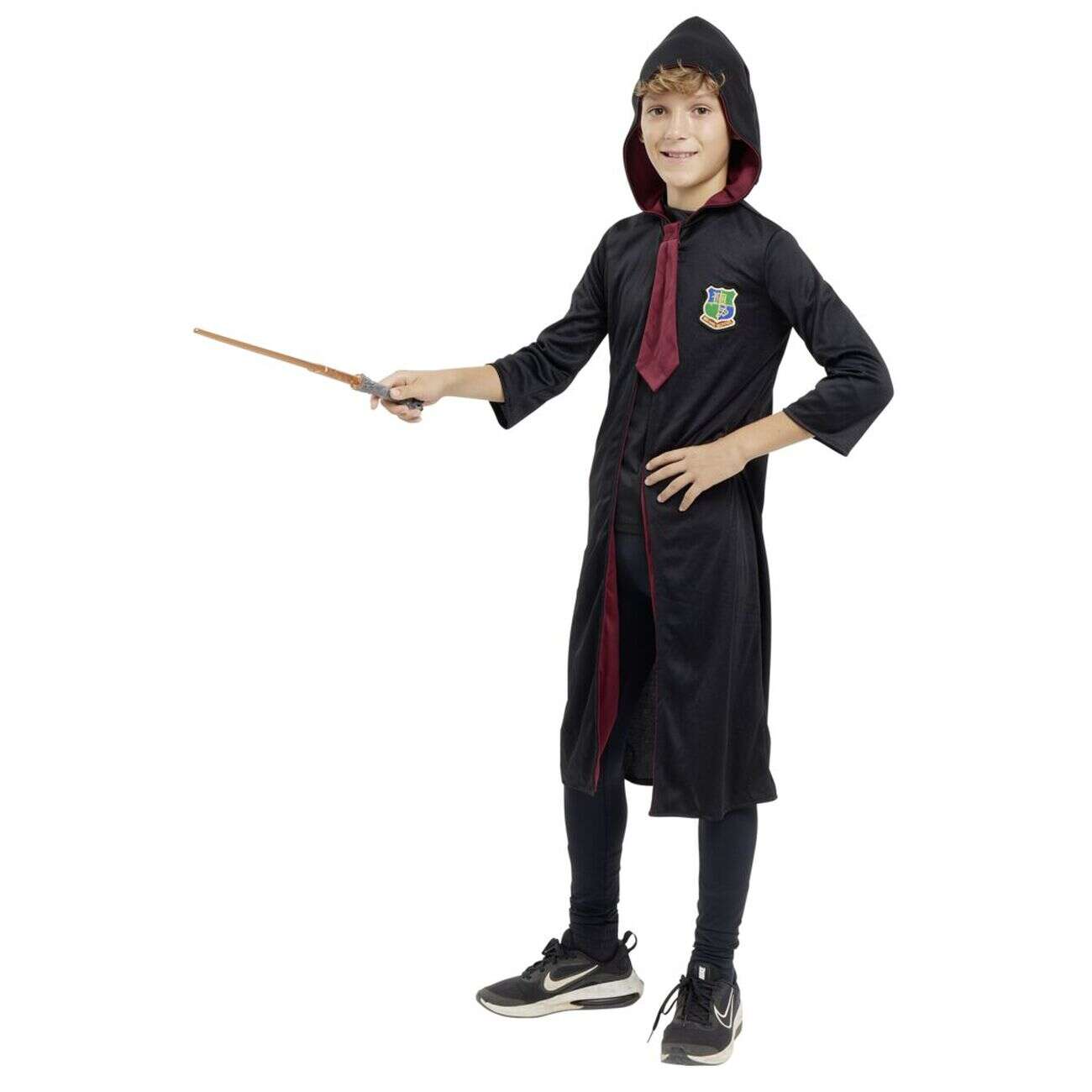 Déguisement enfant sorcier avec tunique, cravate et baguette (7/10ans ou 11/14)