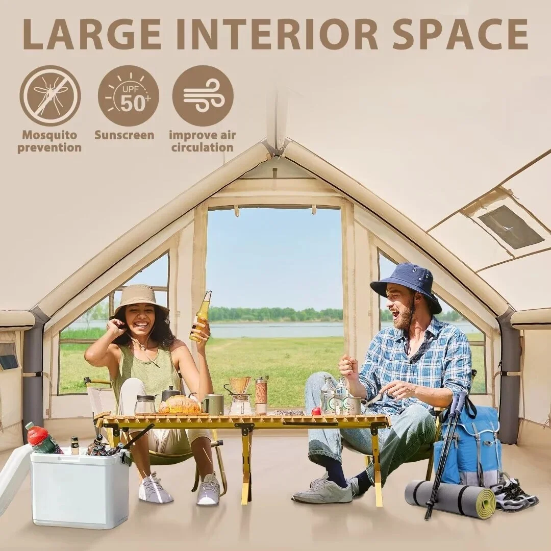 NAIZEA Inflatable Tent Air Glamping Tents 6person Cabin Tent&Mesh&Chimney Window