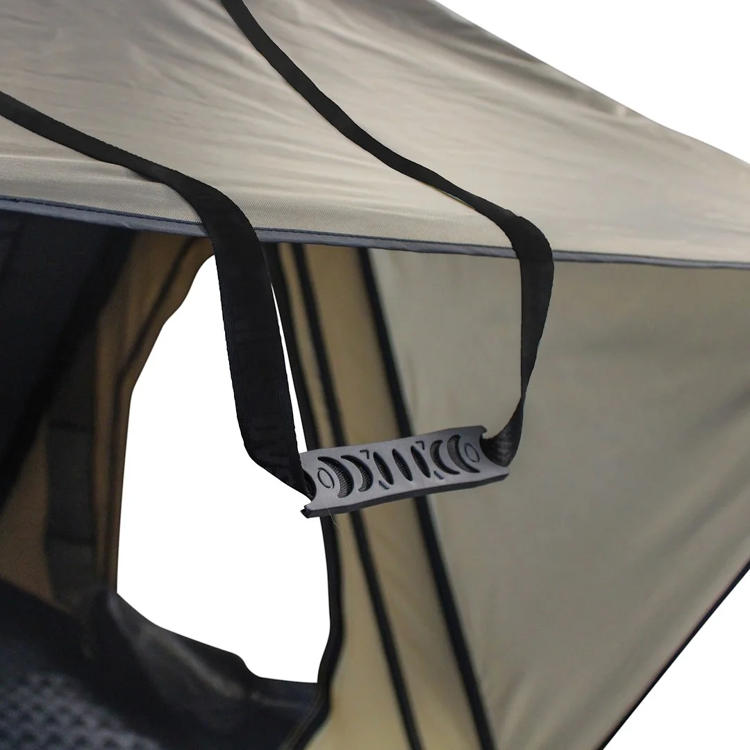 LD TMON Clamshell Aluminum Hard Shell Roof Top Tent 2 Person Capacity, Tan Body Green Rainfly - Image 4