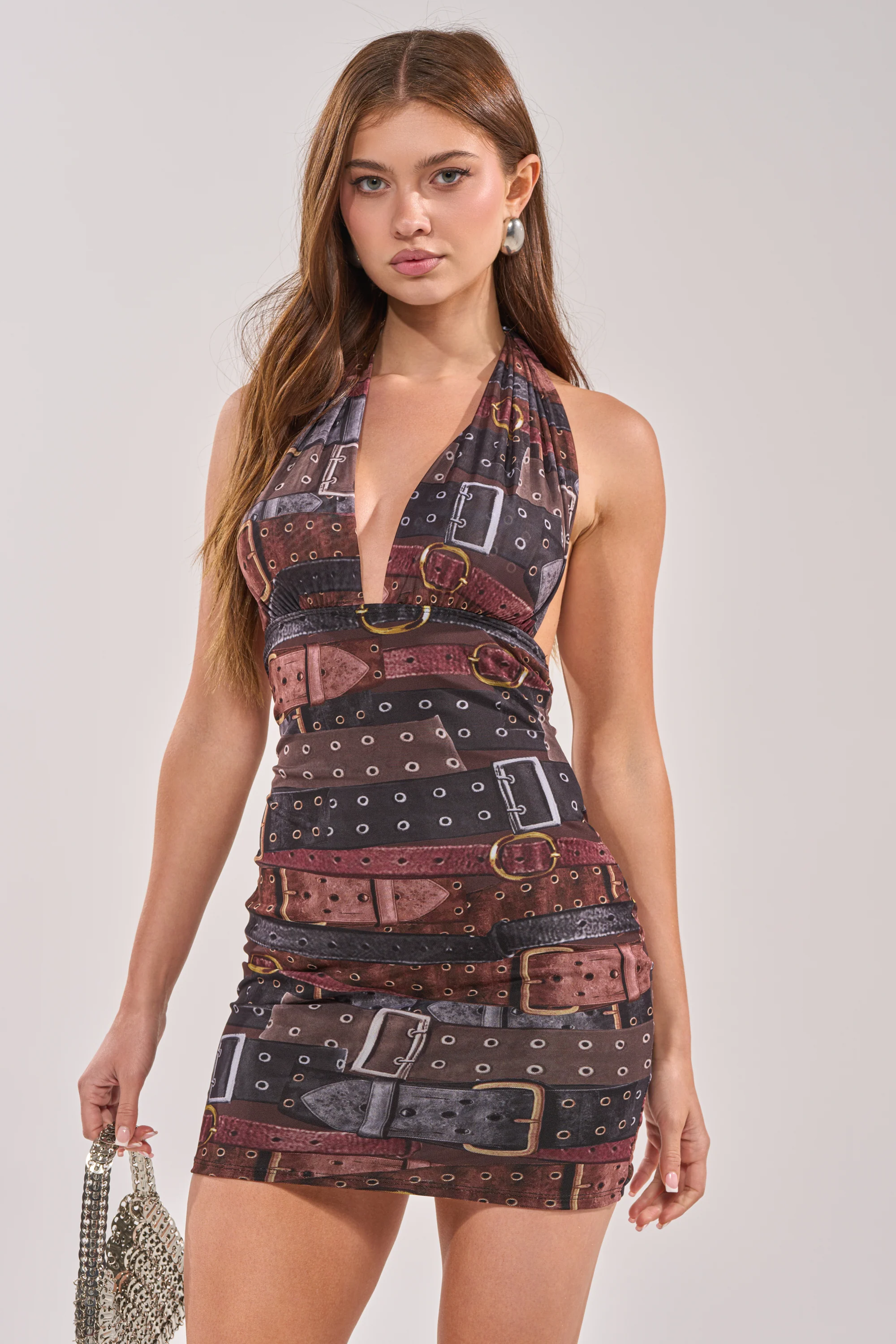 LOCKED IN PRINTED MINI DRESS IN BROWN - Akira Store