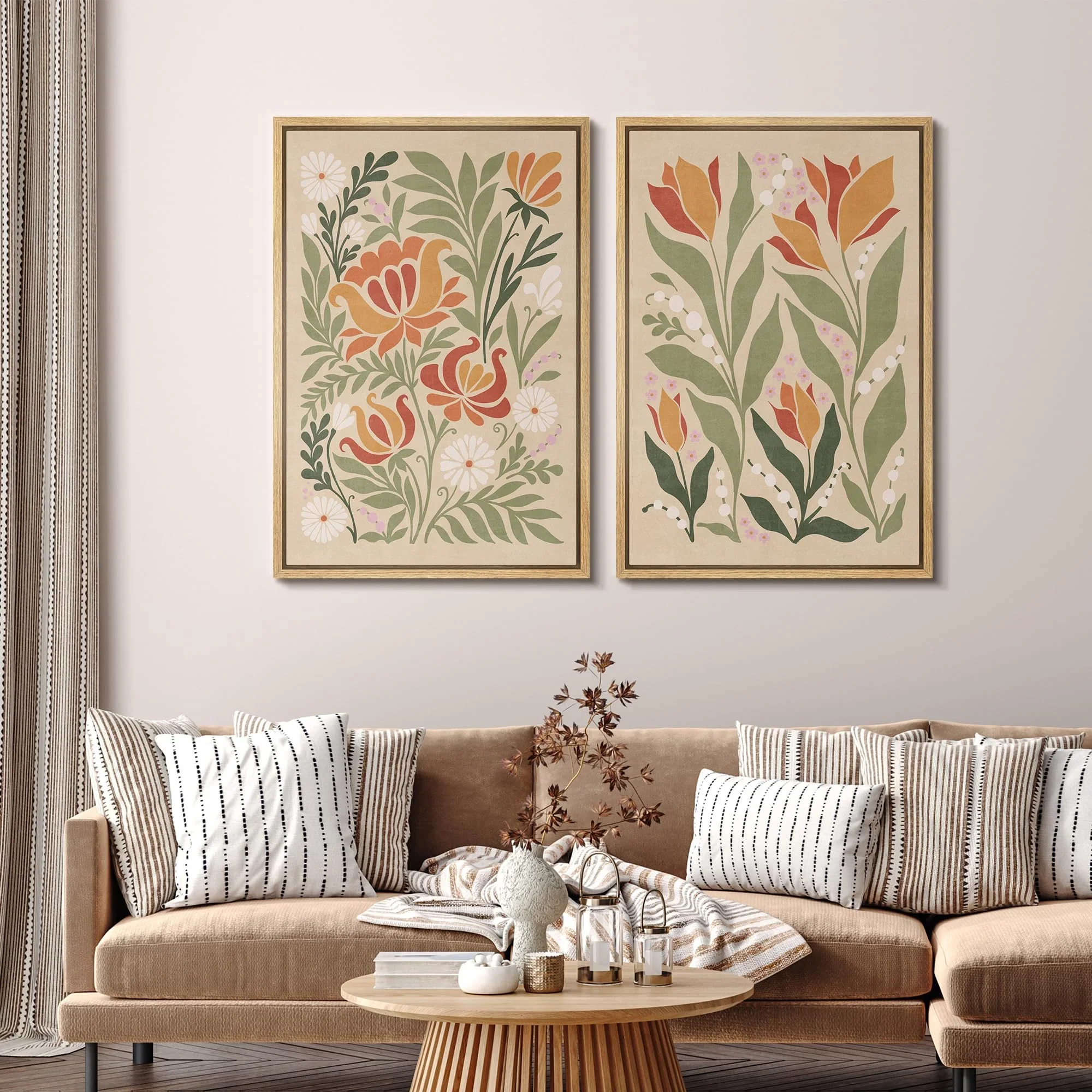 IDEA4WALL Framed Canvas Print Wall Art Set Vintage Floral Classic Botanical Illustration Abstract Garden Flowers Boho Art Modern Wall Decor Colorful Chic Artwork for Home Decor - Natural 24x36x2