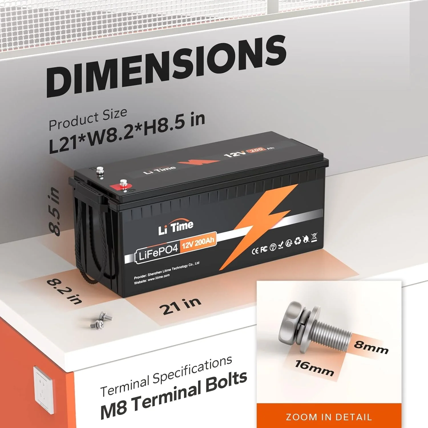 12V 200Ah LiFePO4 Lithium Battery, Max. 2.56kWh Energy for Trolling Motor RV Off-Grid Application Motorhome - Image 7