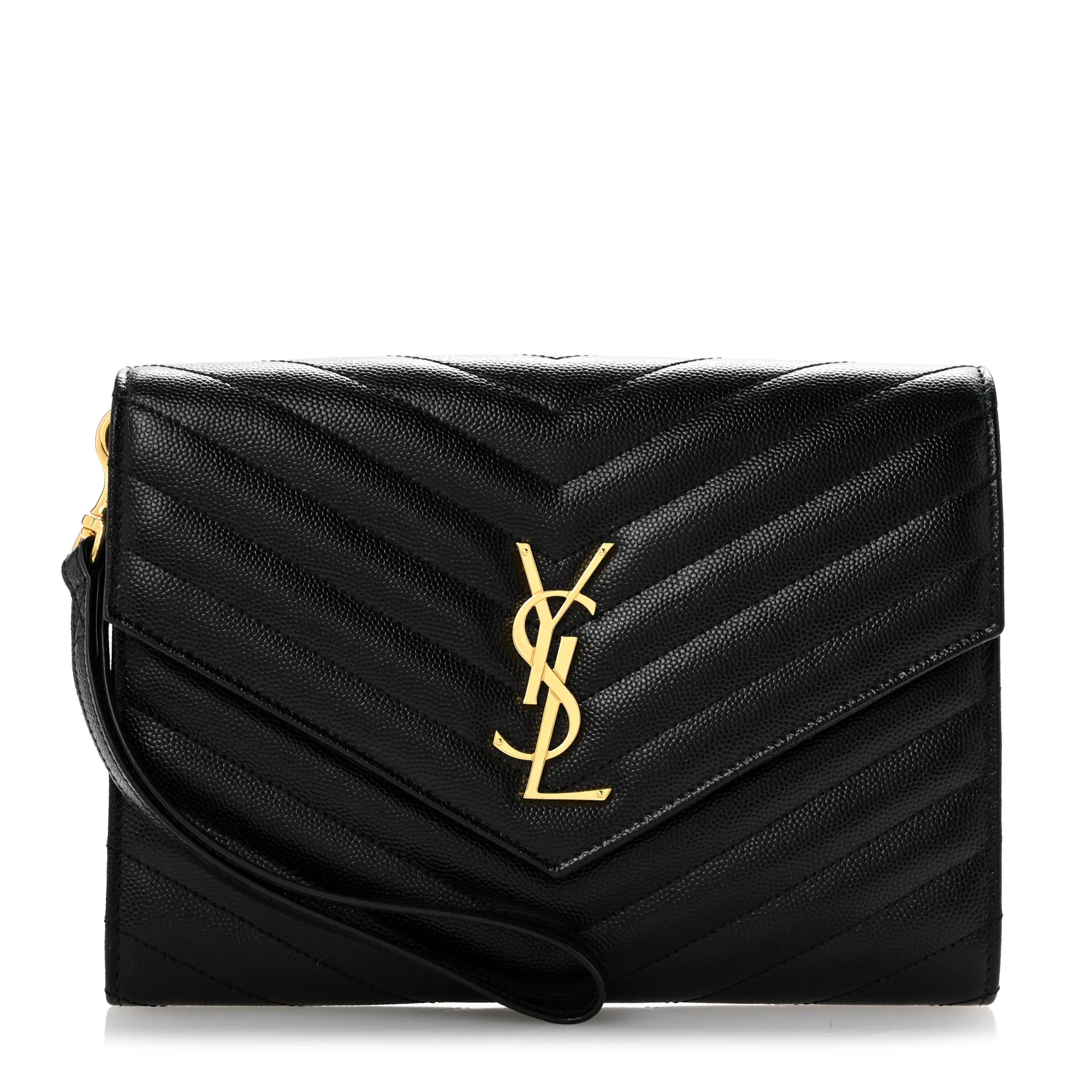 Grain De Poudre Matelasse Chevron Monogram Envelope Clutch Black