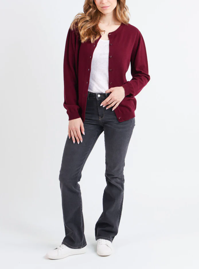 Cardigan femme en cachemire rouge grenat