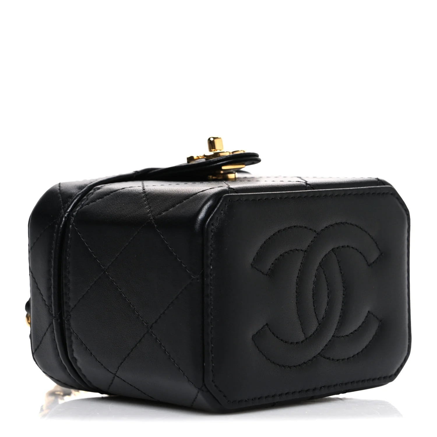 Lambskin Quilted Vanity Clutch With Chain Black
