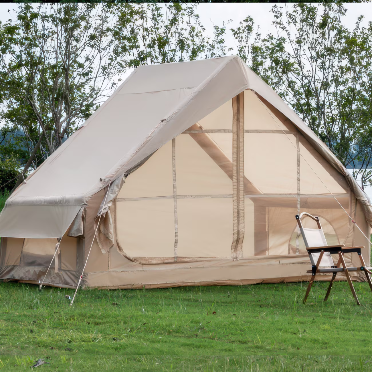 Large Inflatable Tent with Built - in Air Pump, 4 Seasons Waterproof Big Tent with Ventilation Mesh Window, for Camping, Hiking, Khaki