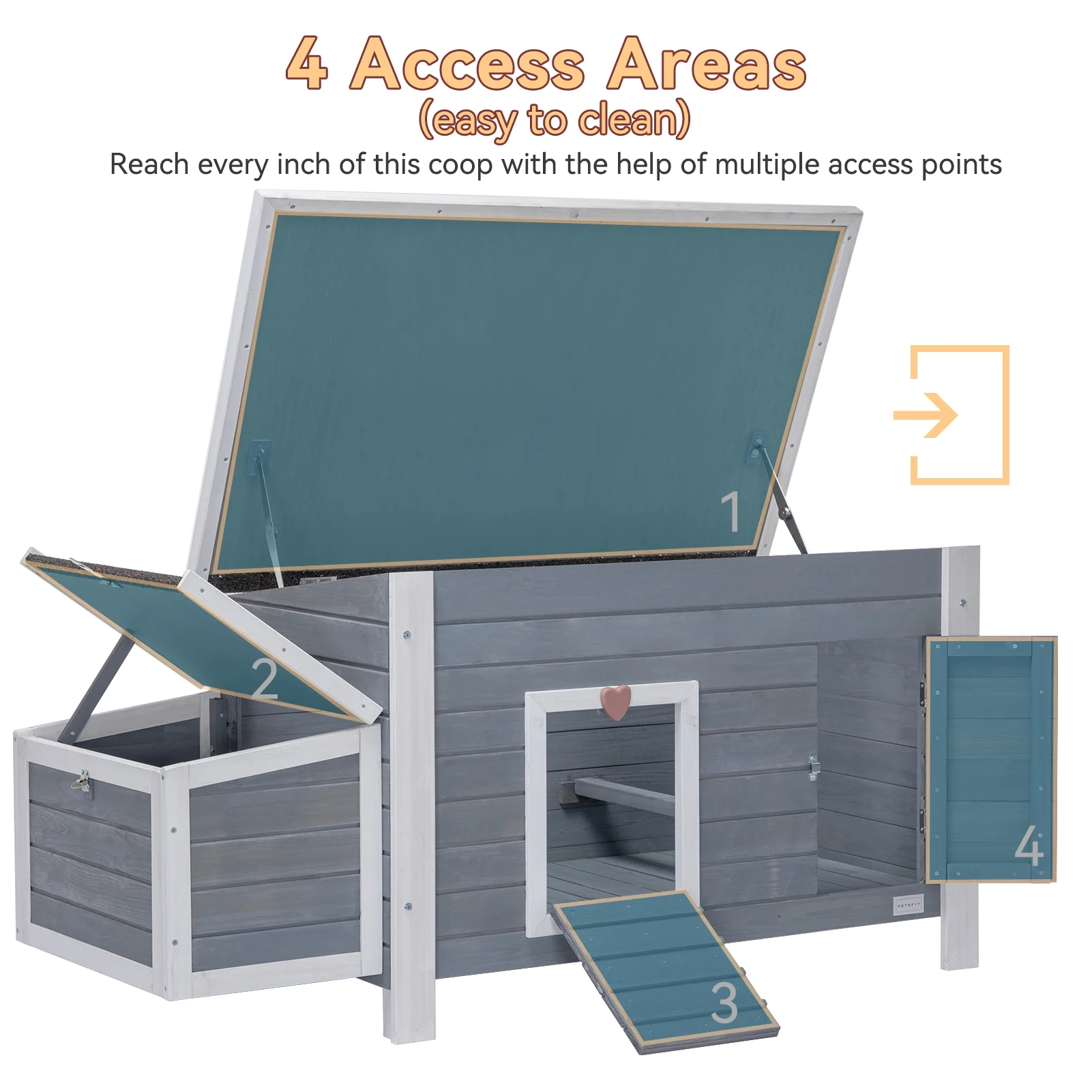 Large Chicken Coop with Upgraded Perches, Weatherproof Hen House with Two Large Nesting Box,Poultry Cage,3-5 chicken, Grey(Gray) - Image 6