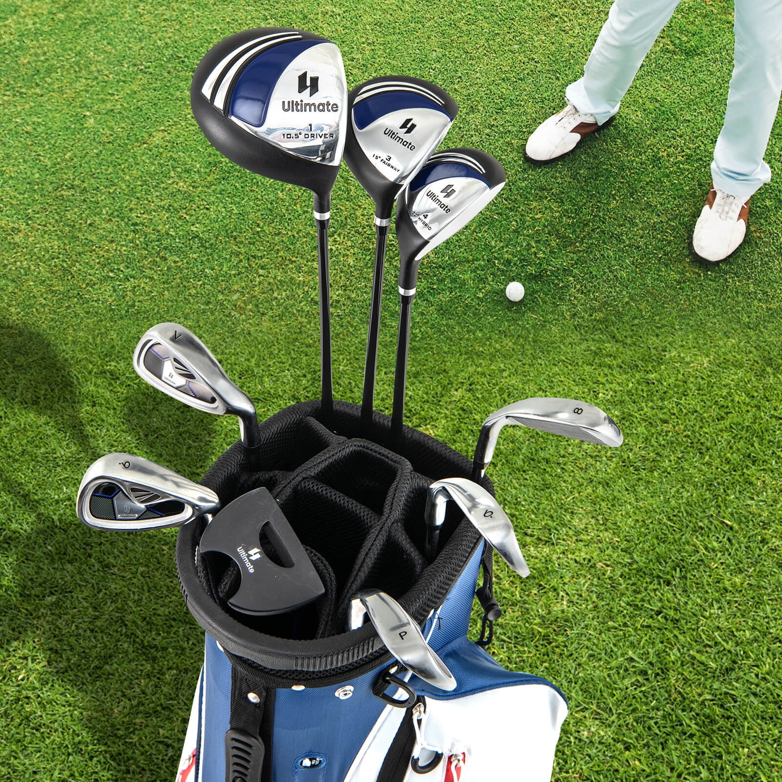 Men's Complete Golf Clubs Package Set 10 Pieces Includes Alloy Driver(White/Blue) - Image 6