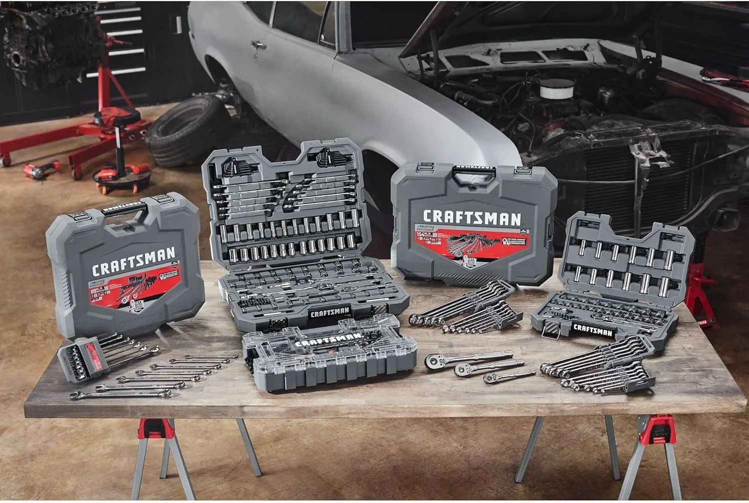 180-Tooth Ratchet Mechanic Tool Set with Gunmetal  , 121-Piece Standard SAE/Metric Socket Set Includes Hard