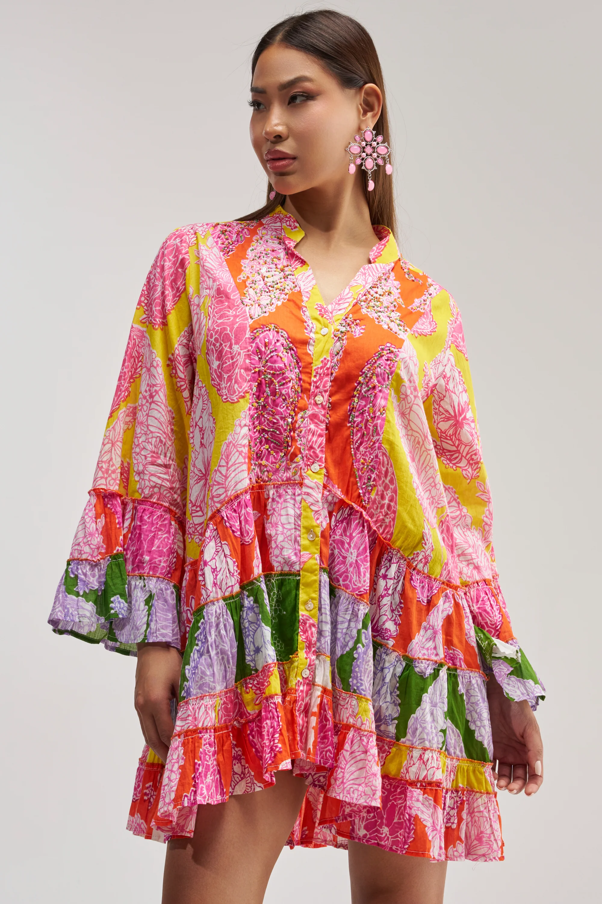 DANCING TILL SUNRISE FLORAL LONG SLEEVE DRESS - Akira Store